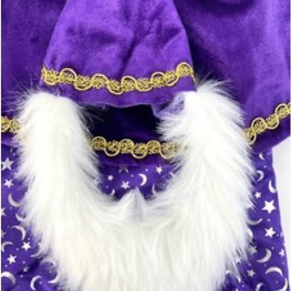 2pc Dog Wizard Costume Purple Velvet Hat Beard Size M Halloween
